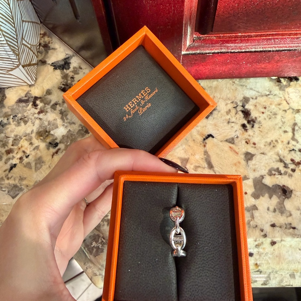 Hermes Silver Ring with Orange Box